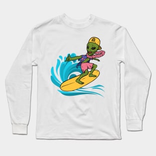 Surfer with Alien Summer Surfing Long Sleeve T-Shirt